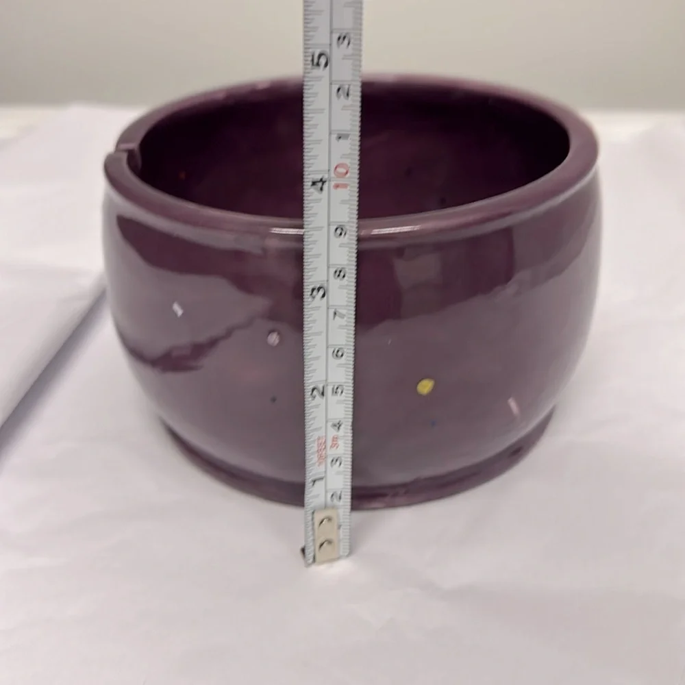 Handmade Ceramic Pottery Yarn Bowl Knitting Crochet. Purple w speckles - Picture 8 of 8